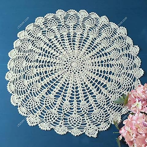 YIZUNNU - Mantel redondo de crochet de algodón con encaje, color beige Cover