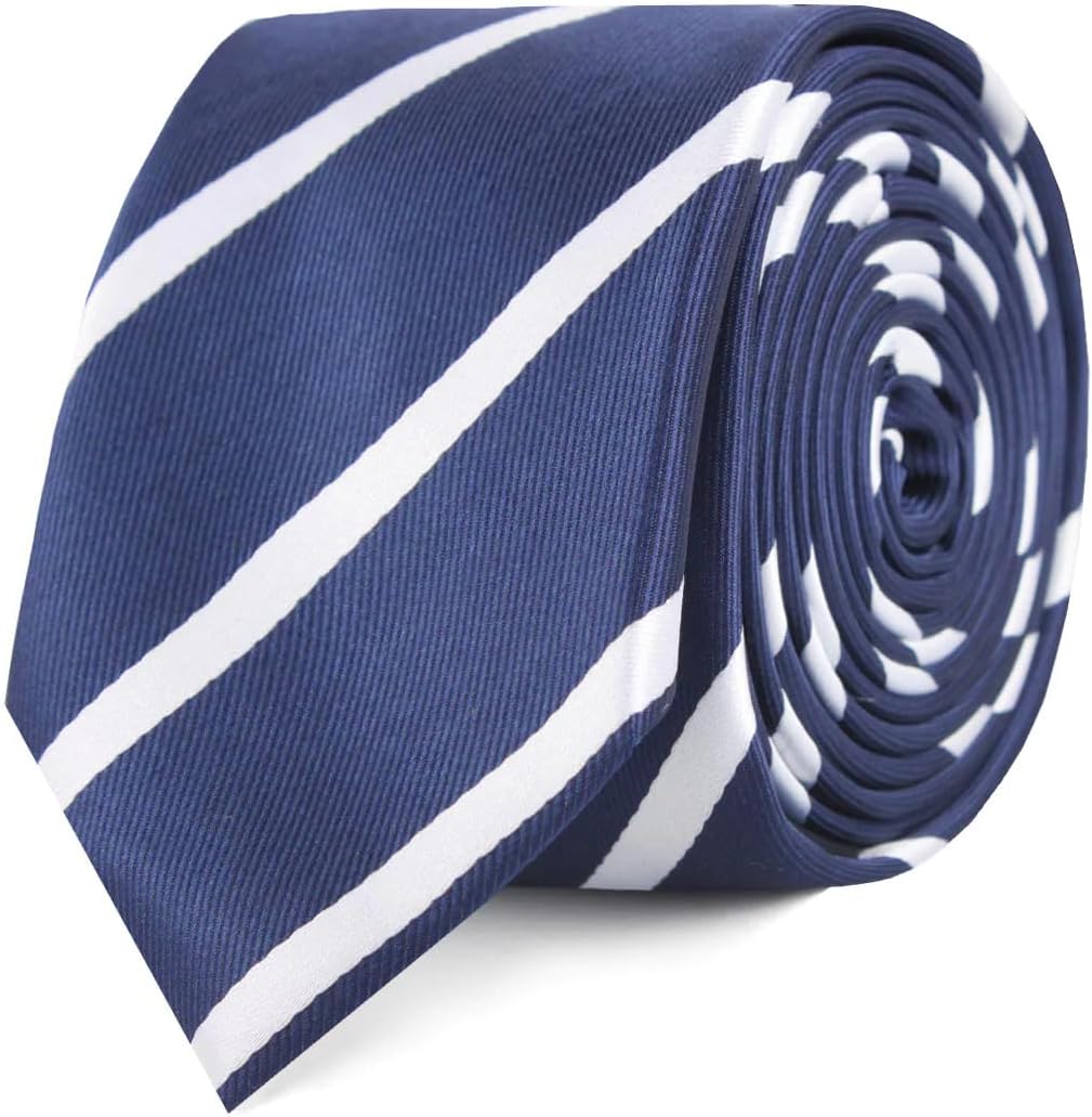 OTAA Navy Blue Pencil Stripe Skinny Tie Casual Ties for Men - Perfect Neck Tie for Groomsmen Wedding Ties or Formal Occasions - Ideal Gifts for Him