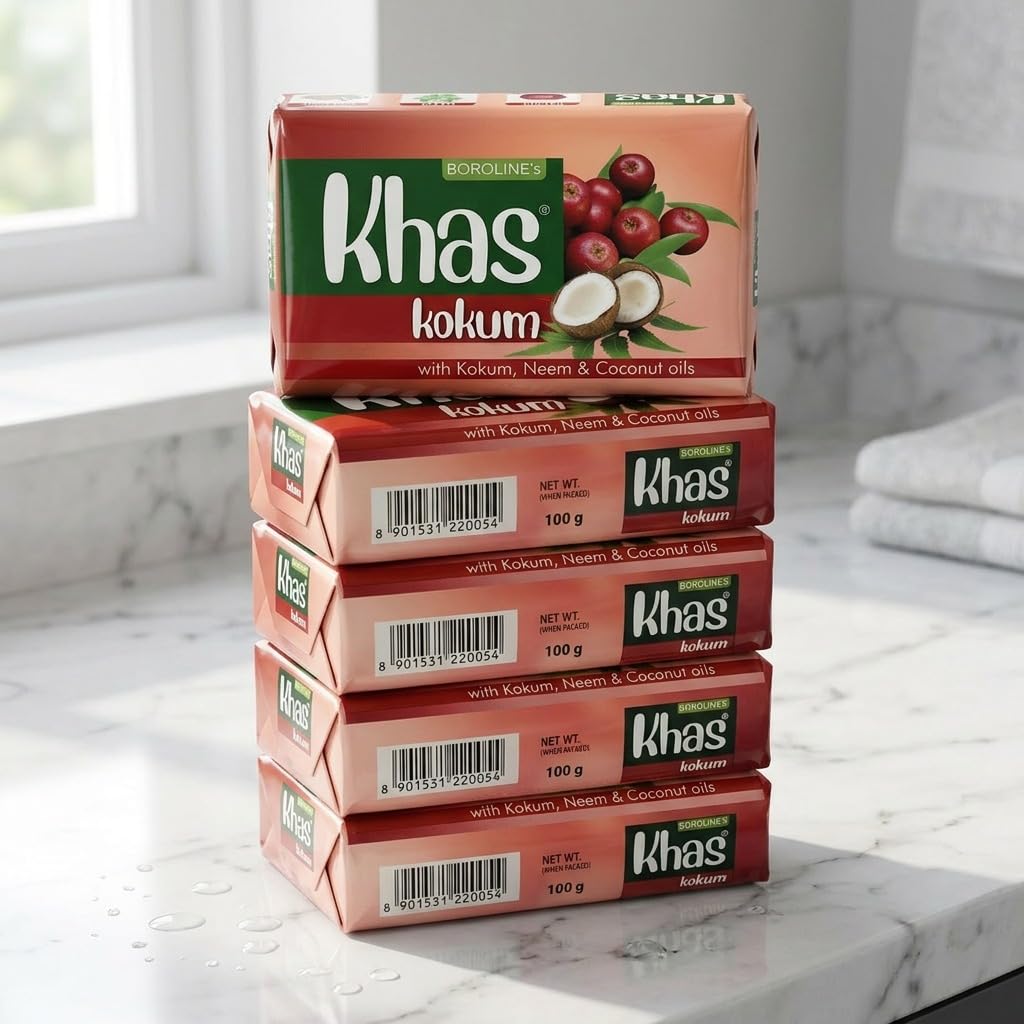 Boroline's Khas Kokum Soap - Deep Natural Cleansing & Moisturizing |With Kokum, Neem & Coconut oil | For All Skin Type (Pack of 5)-picture-41