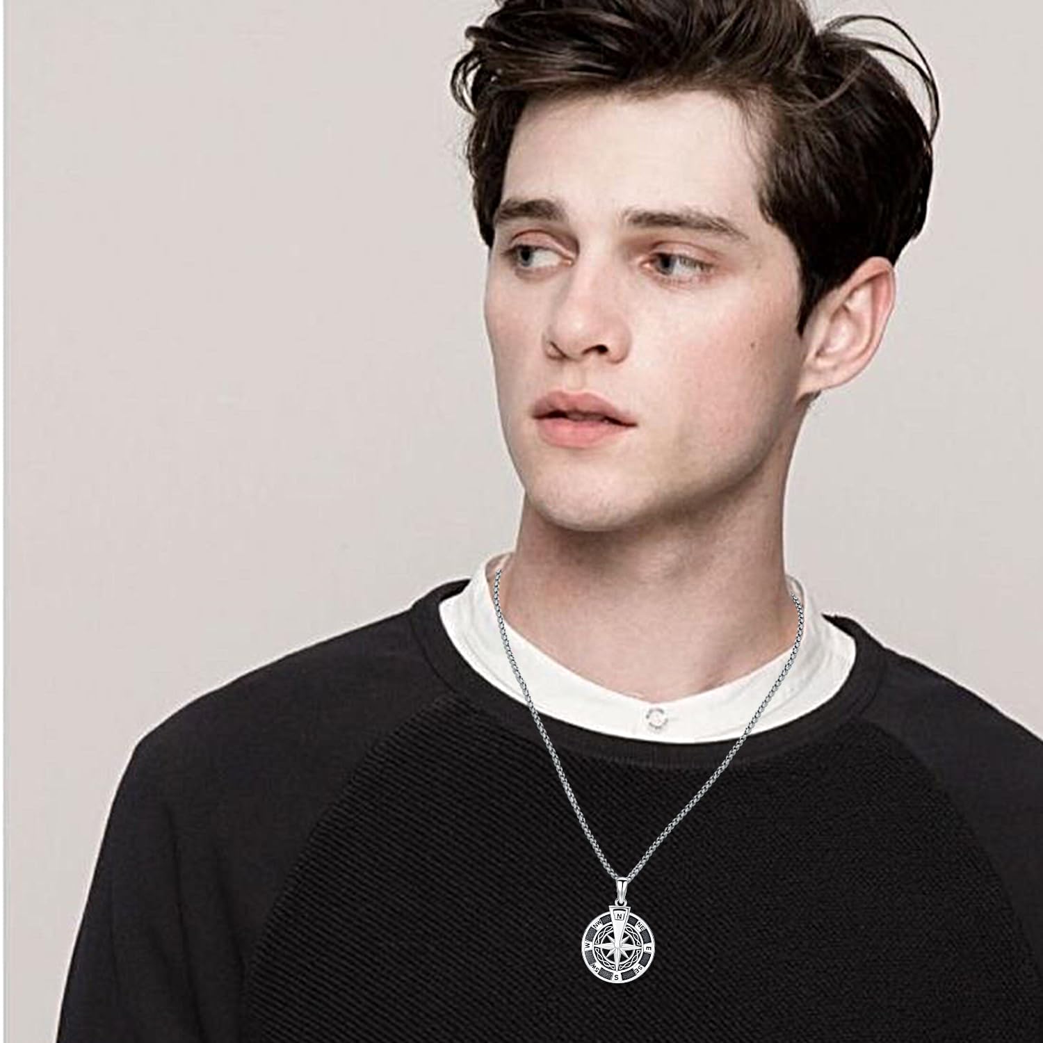 Boussole Collier en Argent Sterling 925 Homme Pendentif Collier Bijoux Amulettes pour Homme Femme Cadeaux de Festivals pour Famille Amis
