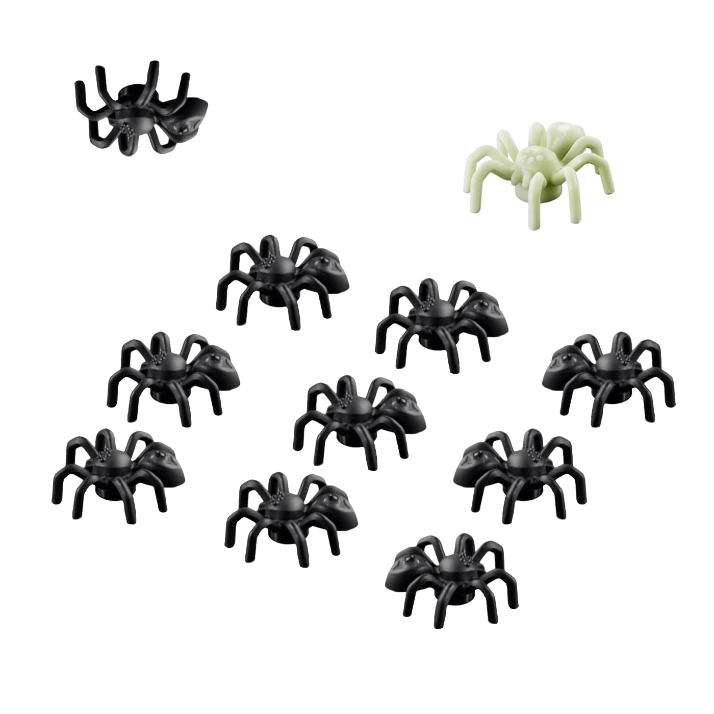LEGO Animal Halloween Accessory - 10 Black Spiders with Bonus Glow in The Dark Spider