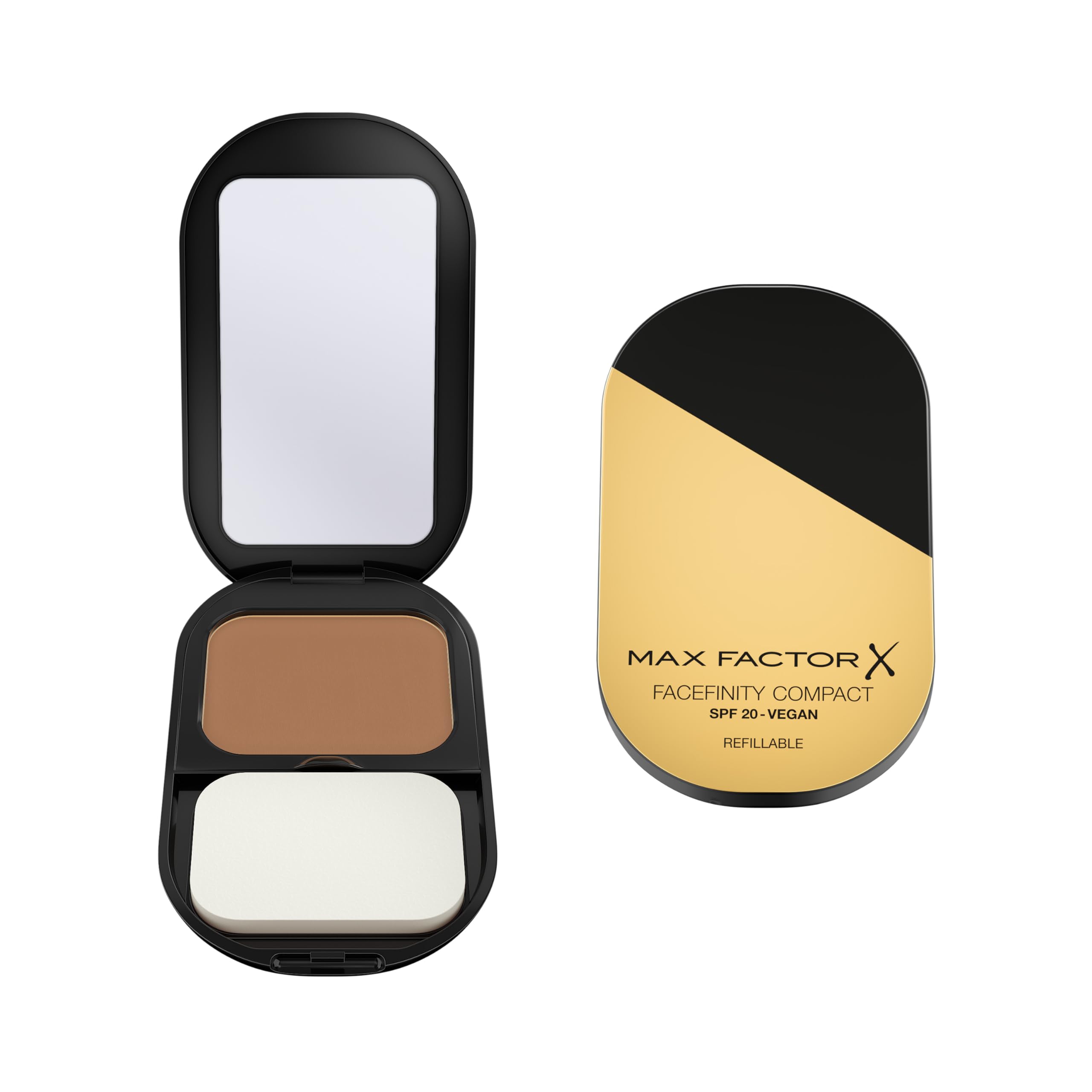 Max Factor Facefinity Refillable Compact Foundation, 009 Caramel, Full Coverage, Flawless Matte Finish, Lightweight and Breathable, Blends Seamlessly, All Day Wear, SPF 20, Refillable, 10g