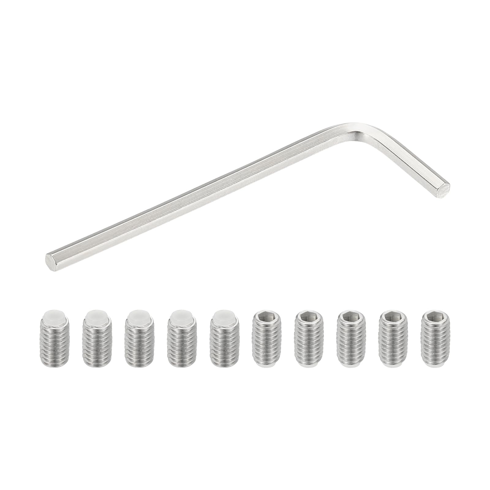 PATIKIL M6x10mm Nylon Tip Grub Screw, 10pcs 304 Stainless Steel Metric Hex Socket Head Cup Point Bolt Anti Slip Internal Hex Drive Hardware with l Key Wrench — image 1