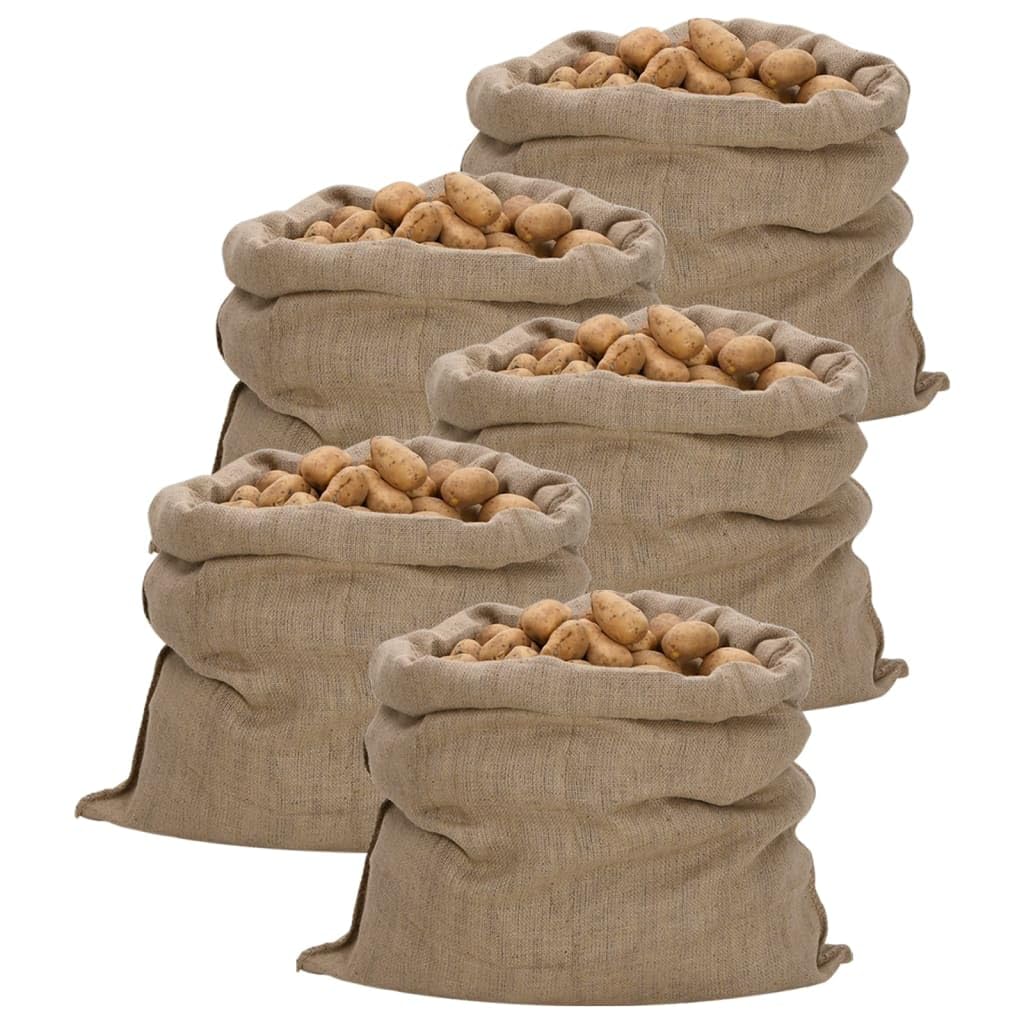 'vidaXL Jute Sacks Bag Burlap Hessian, 5 pcs, 100% Natural Jute Material, 340 gsm, Multi-purpose, Ideal for Storing Food Items and Garden Use, Brown