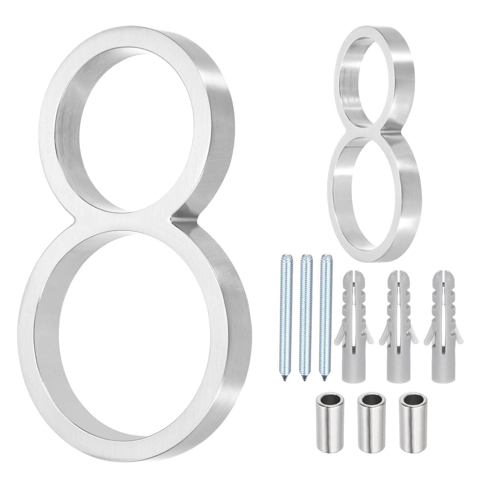sourcing map Floating House Numbers, 5 Inch Solid Zinc Alloy Modern Address Number for Outside with Nails Kit for Home Street Office Mailbox Sign(Number 8, Silver)