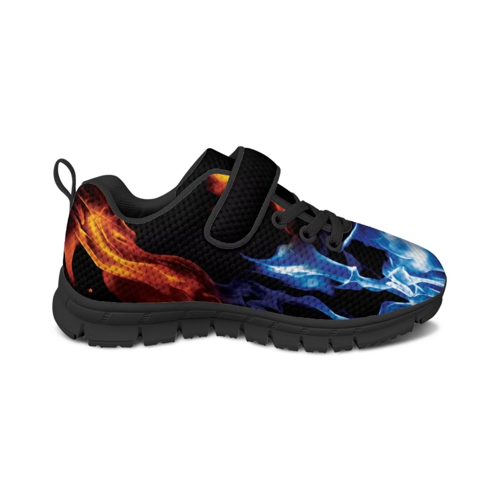 Pointodoor Kids Flames Shoes for Boys Size 1.5 Slip on Sneakers Red and Blue Flame Knitted Mesh Sports Shoes Primary School Students Casual Shoes for Running Tennis Walking