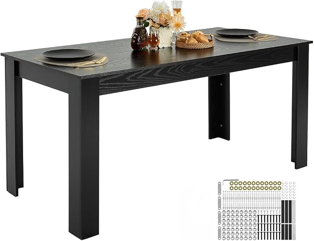 VEVOR Rectangle Dining Table, 63 inch Length Large Wood Tables for 4-6 Person, Modern Dinner Furniture, Conference Desk Supporting for 330LBS, for Home Kitchen Living Room, Black(Only Table)