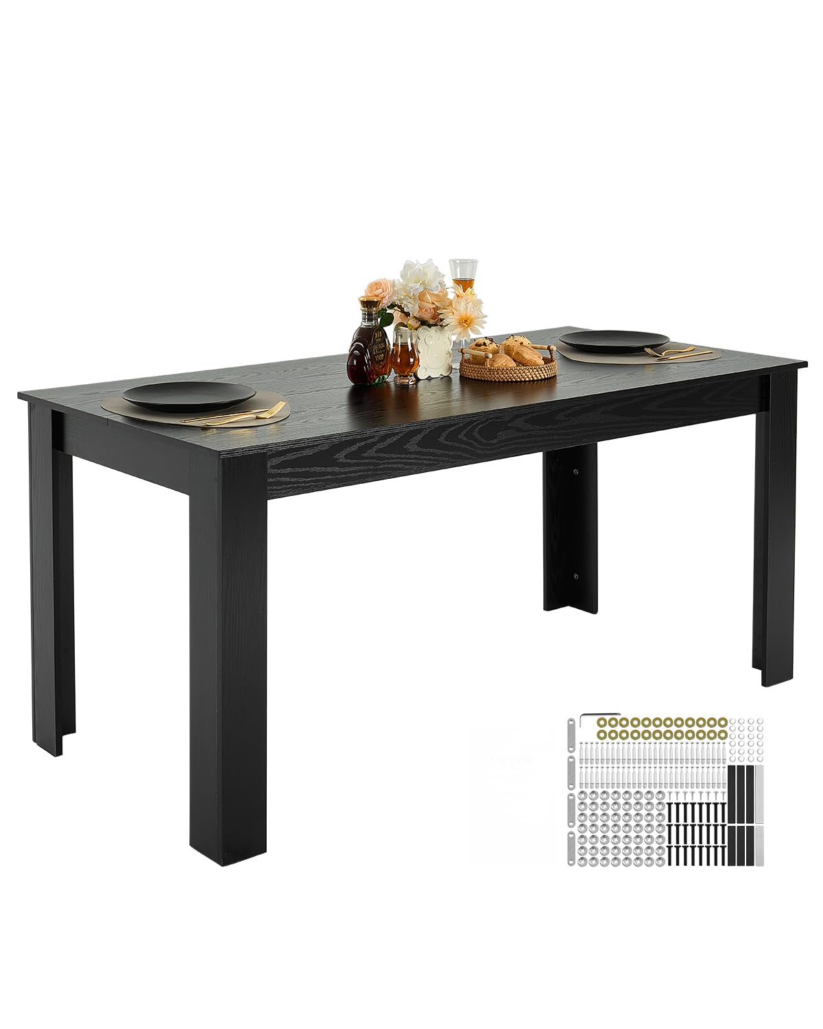 VEVOR Rectangle Dining Table, 63 inch Length Large Wood Tables for 4-6 Person, Modern Dinner Furniture, Conference Desk Supporting for 330LBS, for Home Kitchen Living Room, Black(Only Table)