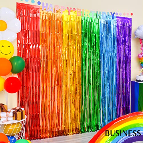 LOLStar Rainbow Photo Booth Props 30 Packs Rainbow Party Decorations 13.2x6.6 ft Foil Fringe Curtains Tinsel Metallic Streamers Holiday Backdrop for Birthday Wedding Engagement Back to School