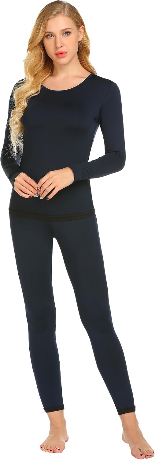 Ekouaer Women's Thermal Pajama Set Lightweight Thermal Underwear 2-Piece Set S-2XL