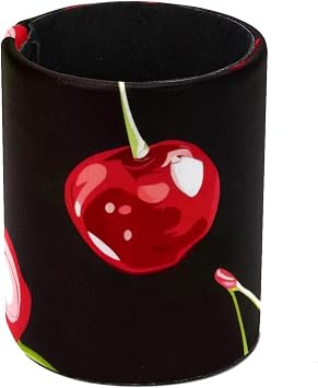 Pen Cup Holder for Desk, Large Pen and Pencil Holder, Cute Cherry Berries on a Black Background Desk Stationery Organizer Makeup Brush Holder for Home, Office, School