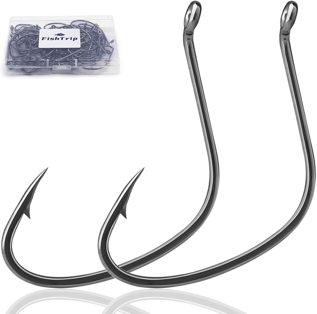 FishTrip 50Pcs Kahle Hooks, Pompano Rig Circle Hook for Surf Fishing | Live Bait Wide Gap High Carbon Steel Circle Fluke Hooks for for Catfish, Bass, Trout, Saltwater & Freshwater 7 Sizes