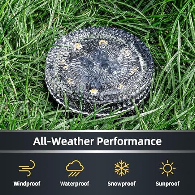 Glass Solar Ground Lights Crystal Style In-Ground Light Decorative Disk Lighting Warm White 2 Pack