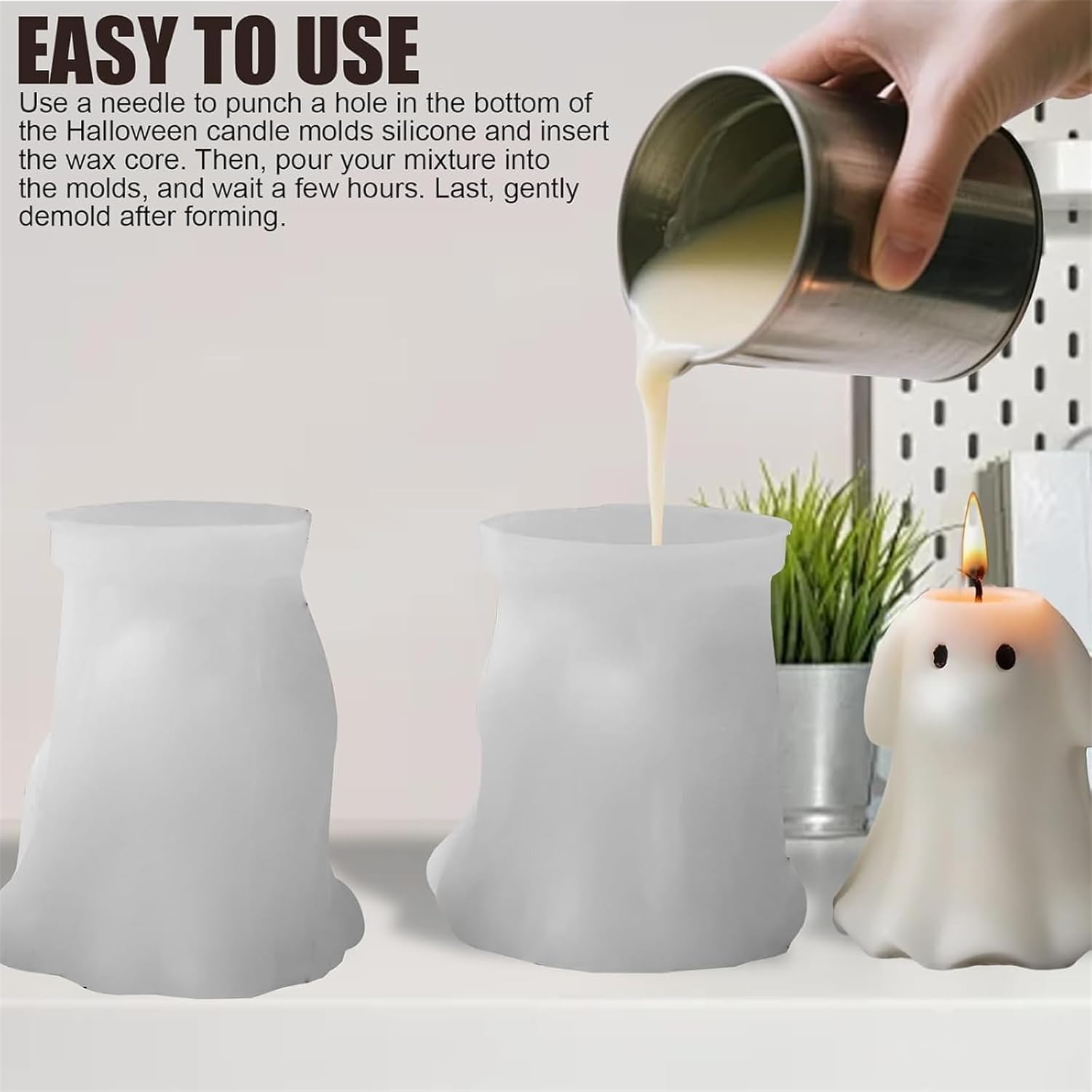JINJUMEI 2Pcs Halloween Animal Ghost Candle Mold, Ghost Silicone Mold, Cat Dog Resin Casting Ghost Silicone Molds for Halloween Aromatherapy Candle Soap Making Home Art Crafts Decor