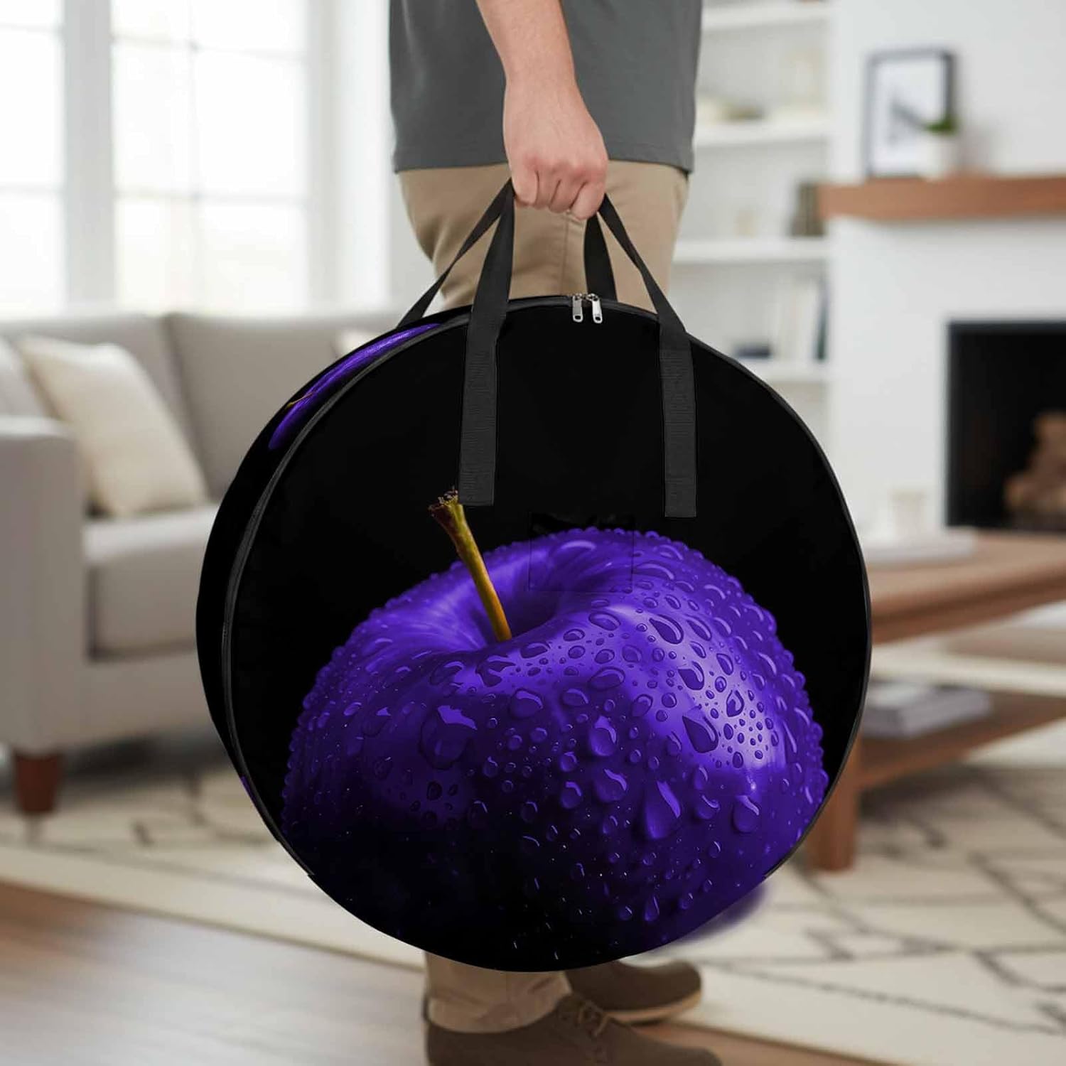 Storage Bag Purple Fruit Round Storage Totes Bins Closet Organizers with Zippers & Handle Berry Drops Clothes Storage Container for Bedroom Dorm Space Saving Packing Supplies Moving Bags