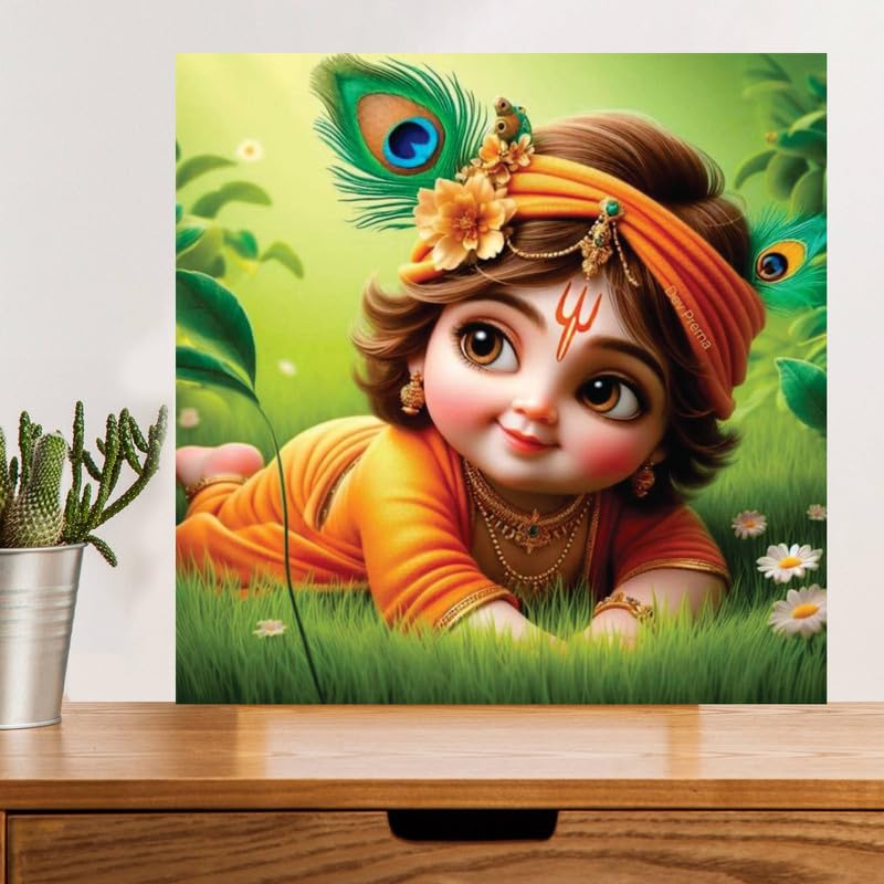 Image of British Terminal Cute little Bal Gopal Baby God Krishna| Kanha Ji | Laddu Lord Makhan Chor Painting Religious Poster for Pregnant Women for wall (matt thin vinyl,sticker,multicolor,unframed)| bj162