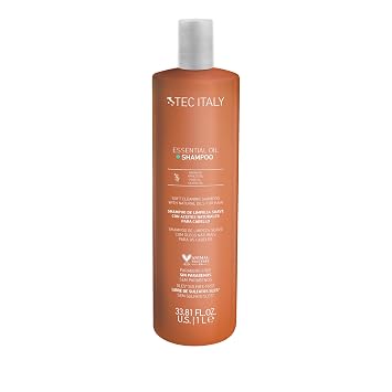 Tec Italy Essential Oil Shampoo for All Hair Types Hydrating Nourishing Cleanser with Argan Castor Apricot Oils Anti Frizz Shine Softness Daily Use Keratin Amino Acids Gentle Formula 33.81 fl oz