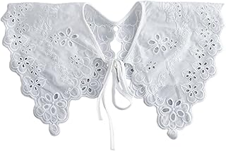 Cuello de imitación blanco decorativo para mujer, bonito bordado floral, chal grande, lazo, capelet, collares desmontables para mujer