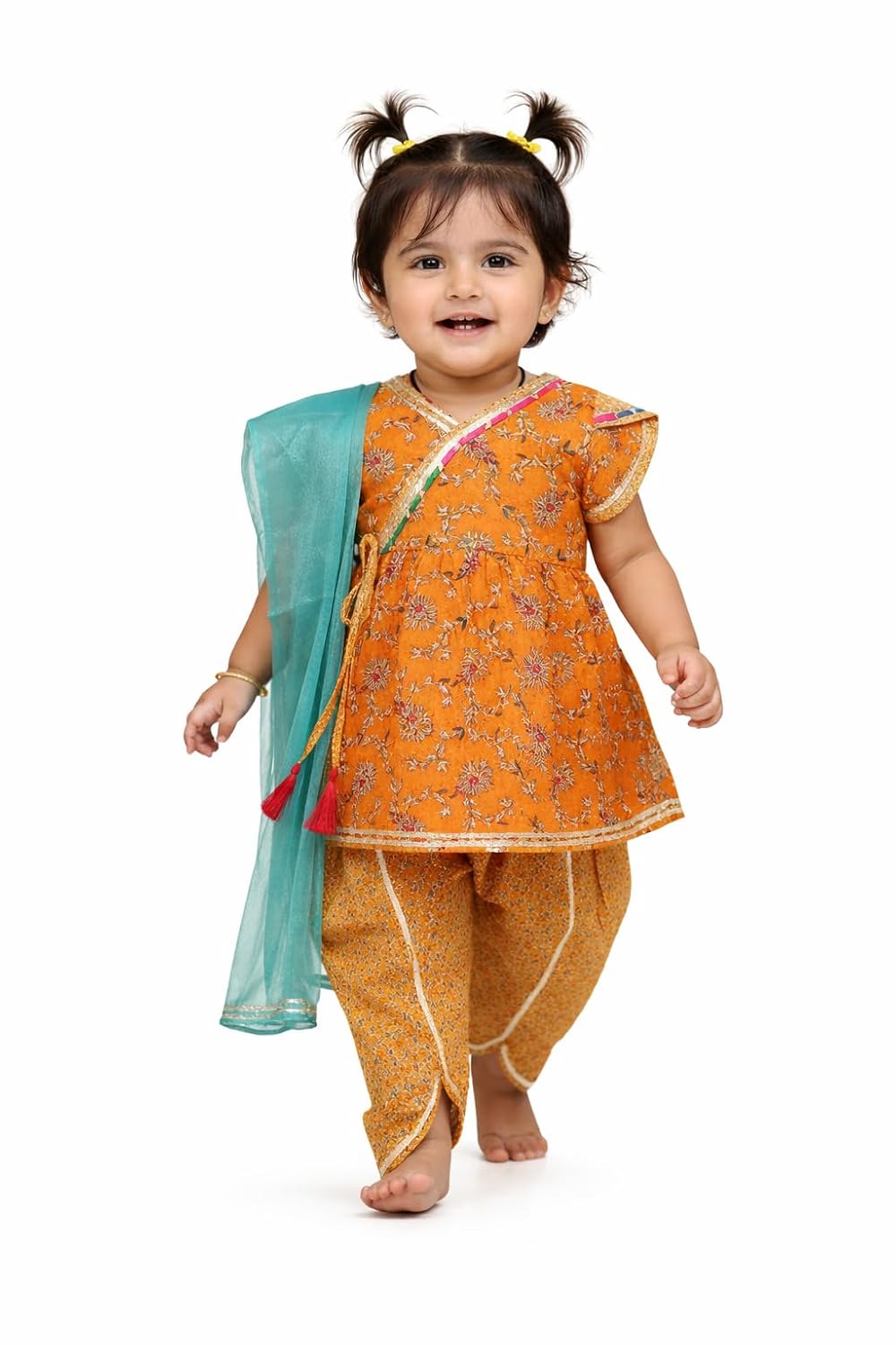 Bravea Girls Cotton Angrakha Kurti with Tulip Pant and Shimmer Dupatta, Gota-Patti Lace, Festive Ethnic Wear, Girls Salwar... - Review, Price and Buying Guide