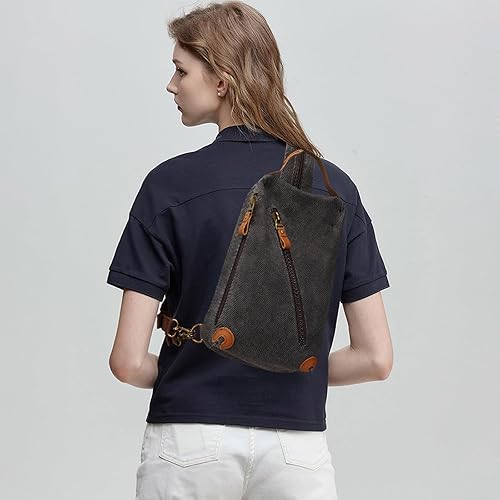 Miniatura 7 de KL928 Bolso bandolera pequeño Mochila cruzada de lona para el hombro, mochila casual para hombres y mujeres, negro (6887-canvas-black), Mochilas