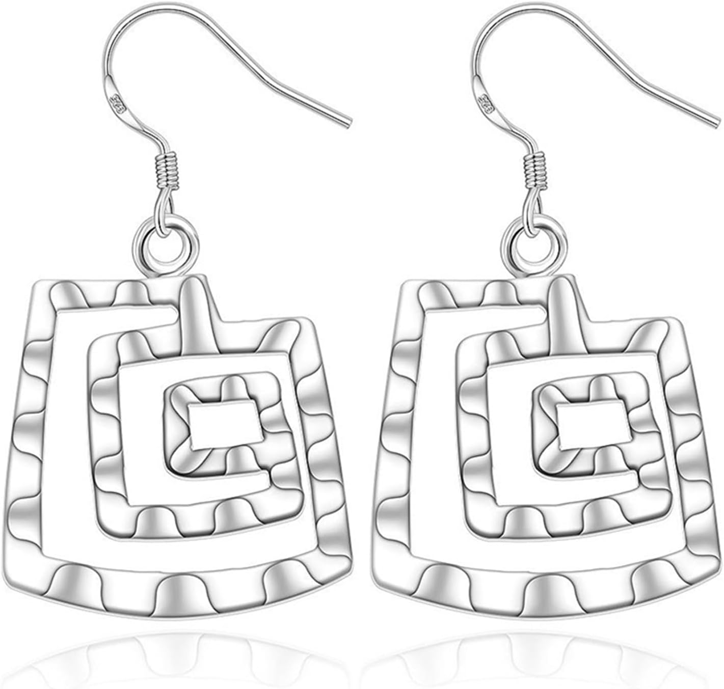 Handmade Spiral Earrings for Women Girls Minimalist 925 Sterling Silver Vintage Boho Round Seo Water Wave Lightweight Twisted Dangle Drop Hammered Earrings Jewelry Gifts