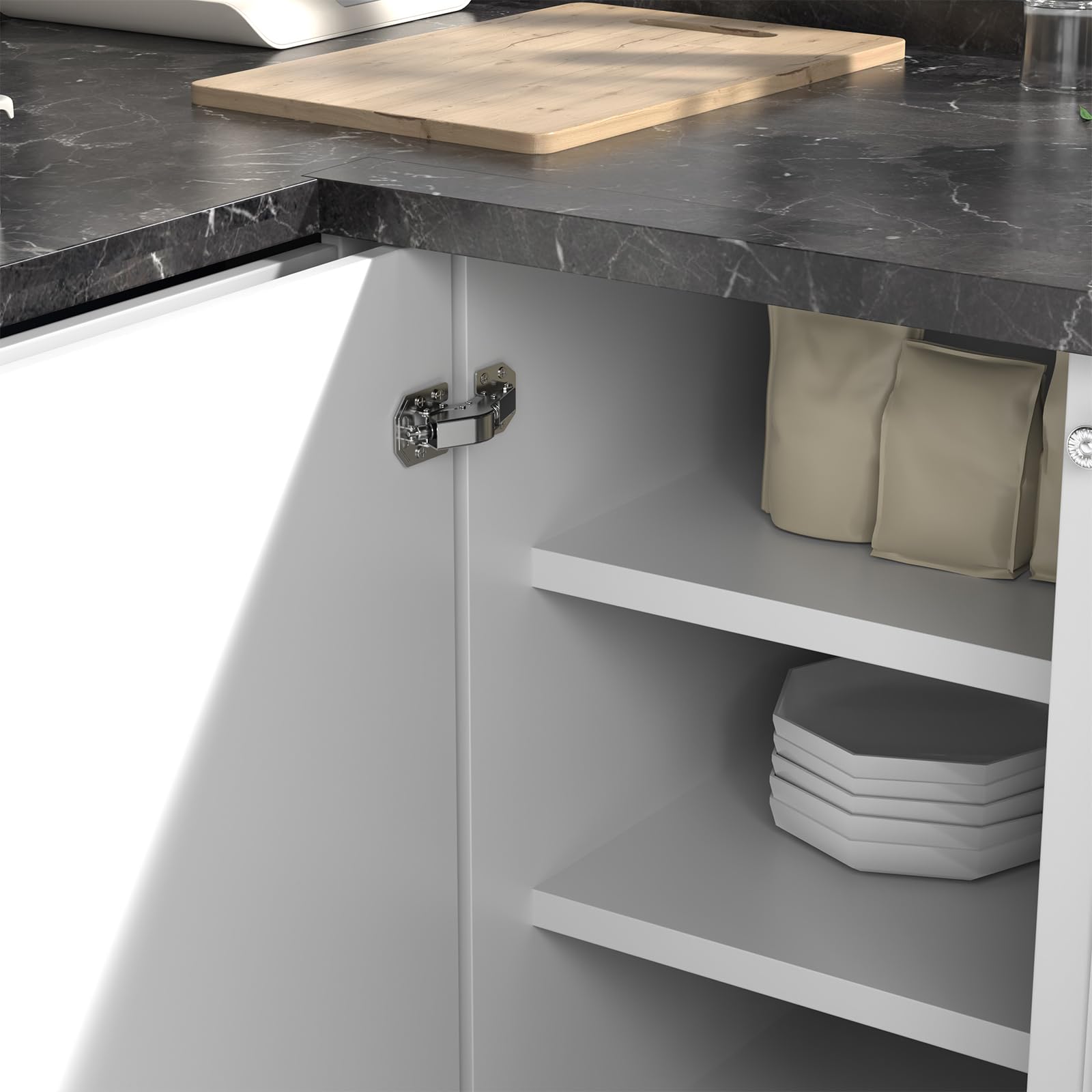Furniware 4 piezas de bisagras Softclose de 90° para puertas de armario, bisagra para armario, sin necesidad de pretaladro para puerta de armario de cocina, bisagra para armario de ropa, instalación