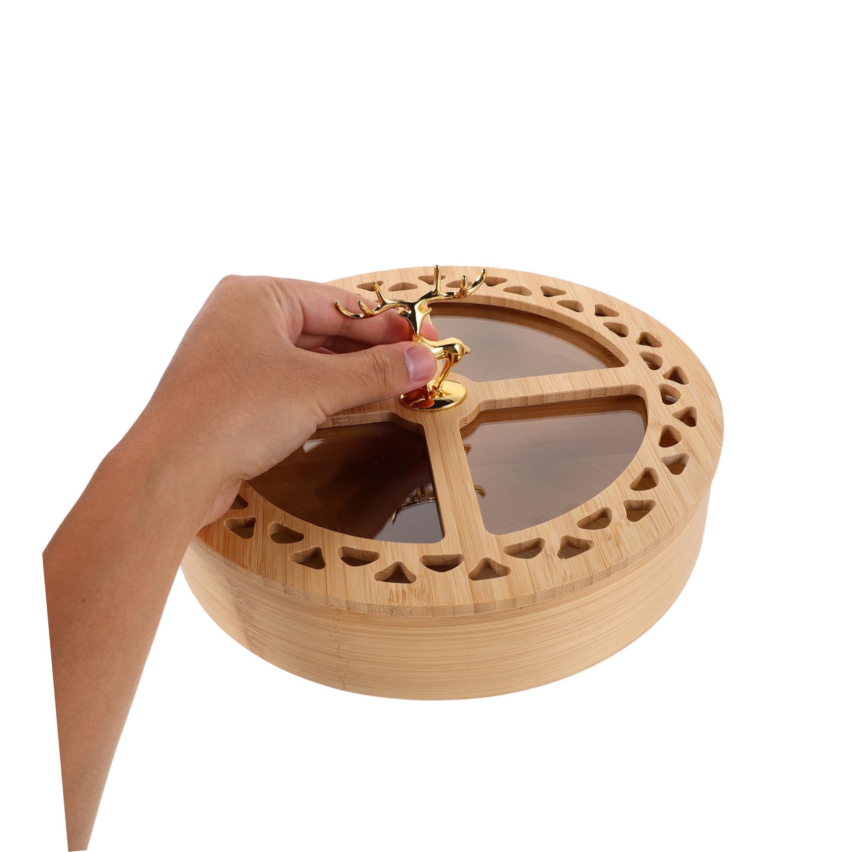 Vassoio Porta Snack in bambù con 4 Scomparti e Coperchio, Elegante Contenitore per Noci e Dolcetti, per Riunioni di Famiglia e Organizzazione Facile