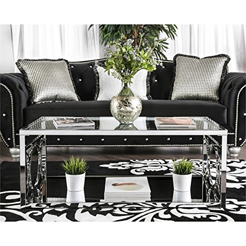 Bowery Hill Contemporary Chrome Coffee Table With Mirror Top And Bottom Shelf #TOP2