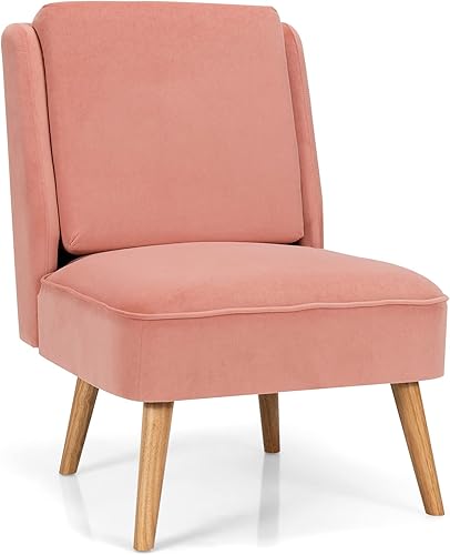 Miniatura 20 de Giantex Juego de 2 sillas decorativas de terciopelo, cómoda silla individual con patas de madera de goma, moderna silla tapizada para sala de estar,