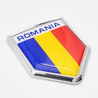 Overdecor Romania Flag Decal Stickers Car Emblem Romanian Car Accessories Decorations Chrome Shield Flag Sticker Decals for Cars Truck Vehicles, 2 Pack