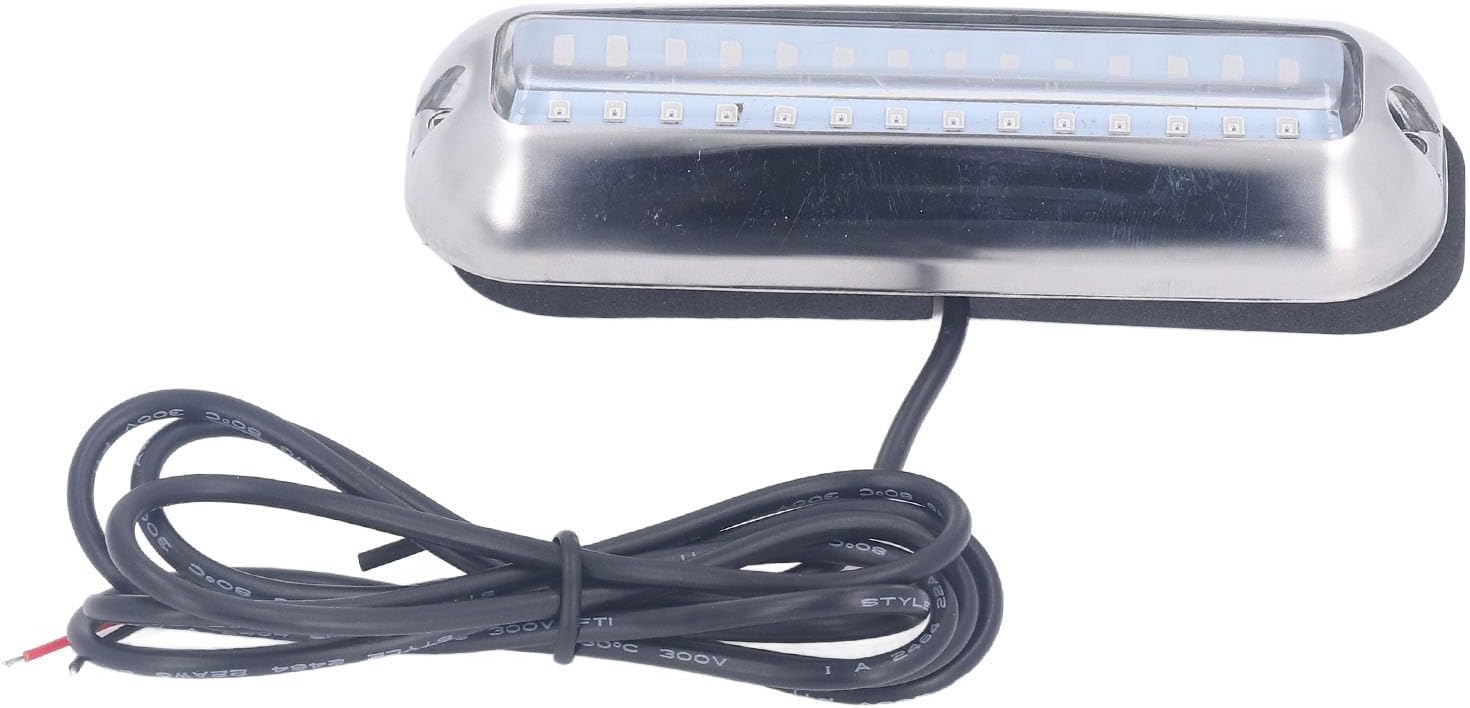 Underwater Boat Lights IP68, Marine Boat Light with 42 LED Beads, 125° Wide Angle Highlight for Boats and Yachts, DC10 30V Marine Light with Stainless Steel M (Blue)