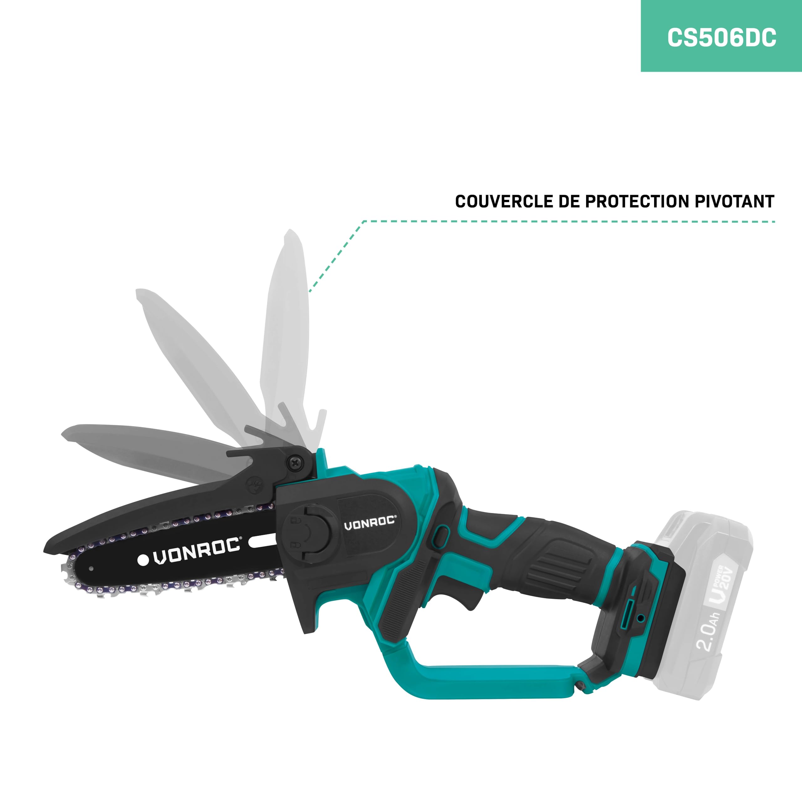 VONROC Mini Tronçonneuse Sans Fil 20V – VONROC CS506DC | Scie Électrique Compacte & Puissante pour Élagage, Coupe de Bois, Lame 127 mm, Tension Rapide, Léger & Sécurisé | Batterie Non Incluse