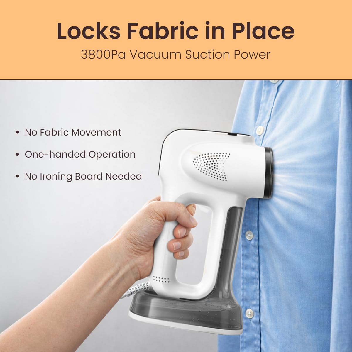 86lux Défroisseur Vapeur avec Aspiration 3800Pa, Défroisseur à Main 3-en-1, Chauffe en 25s, Réservoir 340ml, Défroisseur Vapeur Portatif pour Vêtements, Élimination des Plis, 220-240V, Blanc