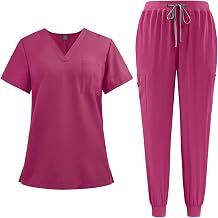 Scrub Sets for Woman 2025 Essential Jogger Scrub Set Nursing Uniform Stretch V-Neck Top & Drawstring Cargo Pants