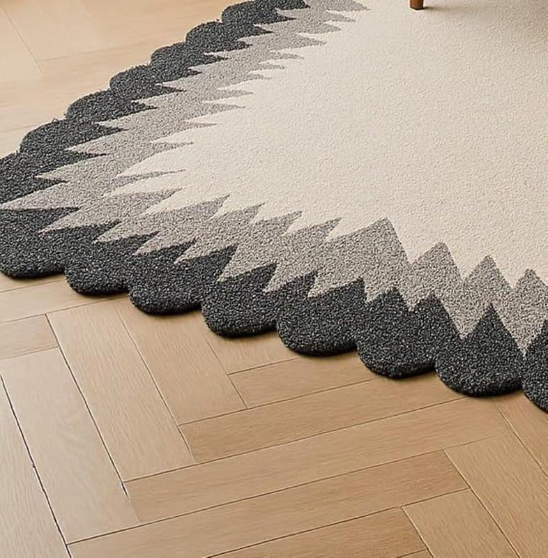 Image of Modern Abstract Hand Tufted Wool Floor Carpet for Home decore Living Room|Home and Bedroom & Hall 6x8 feet (180 x 240cm) Beige H27