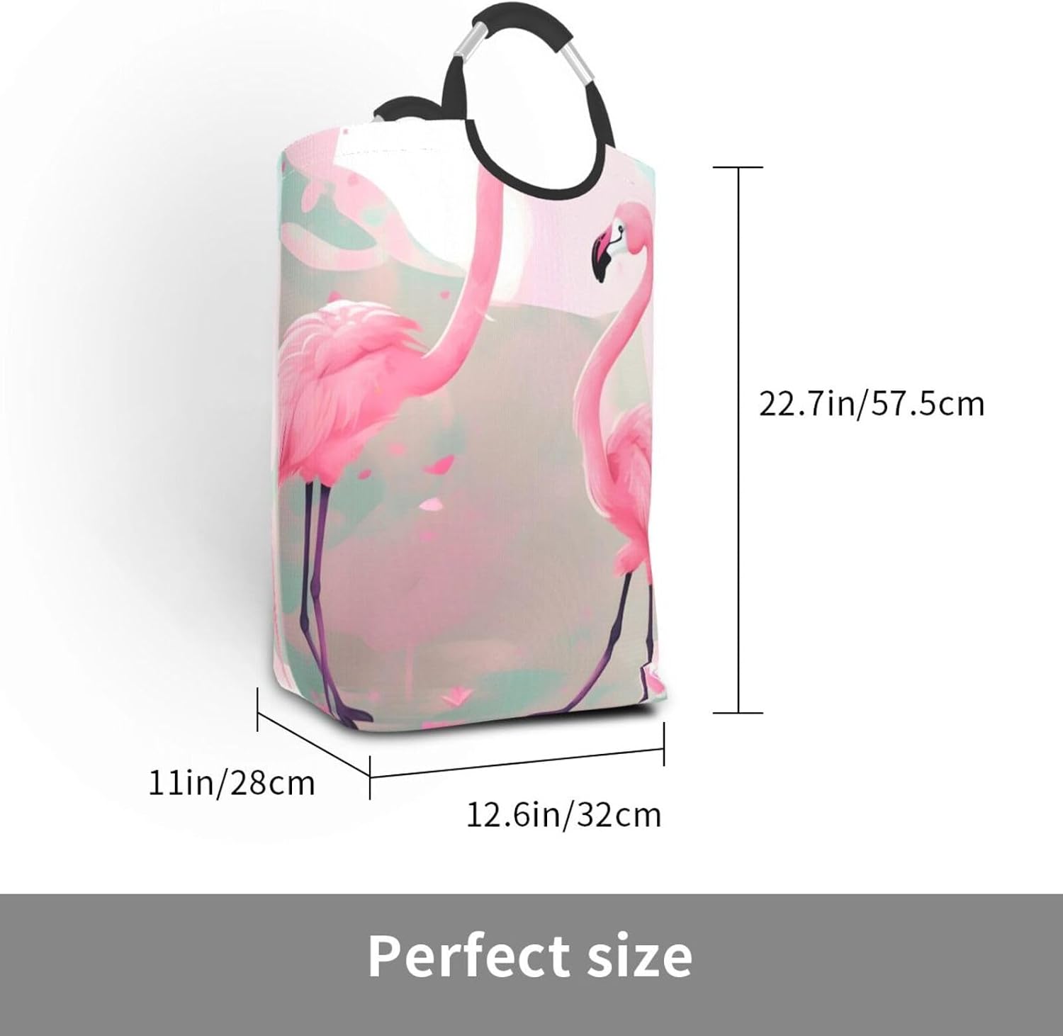 Love Flamingo Foldable storage bag, 50L capacity, suitable for laundry room, dormitory bedroom, dirty clothes storage basket.