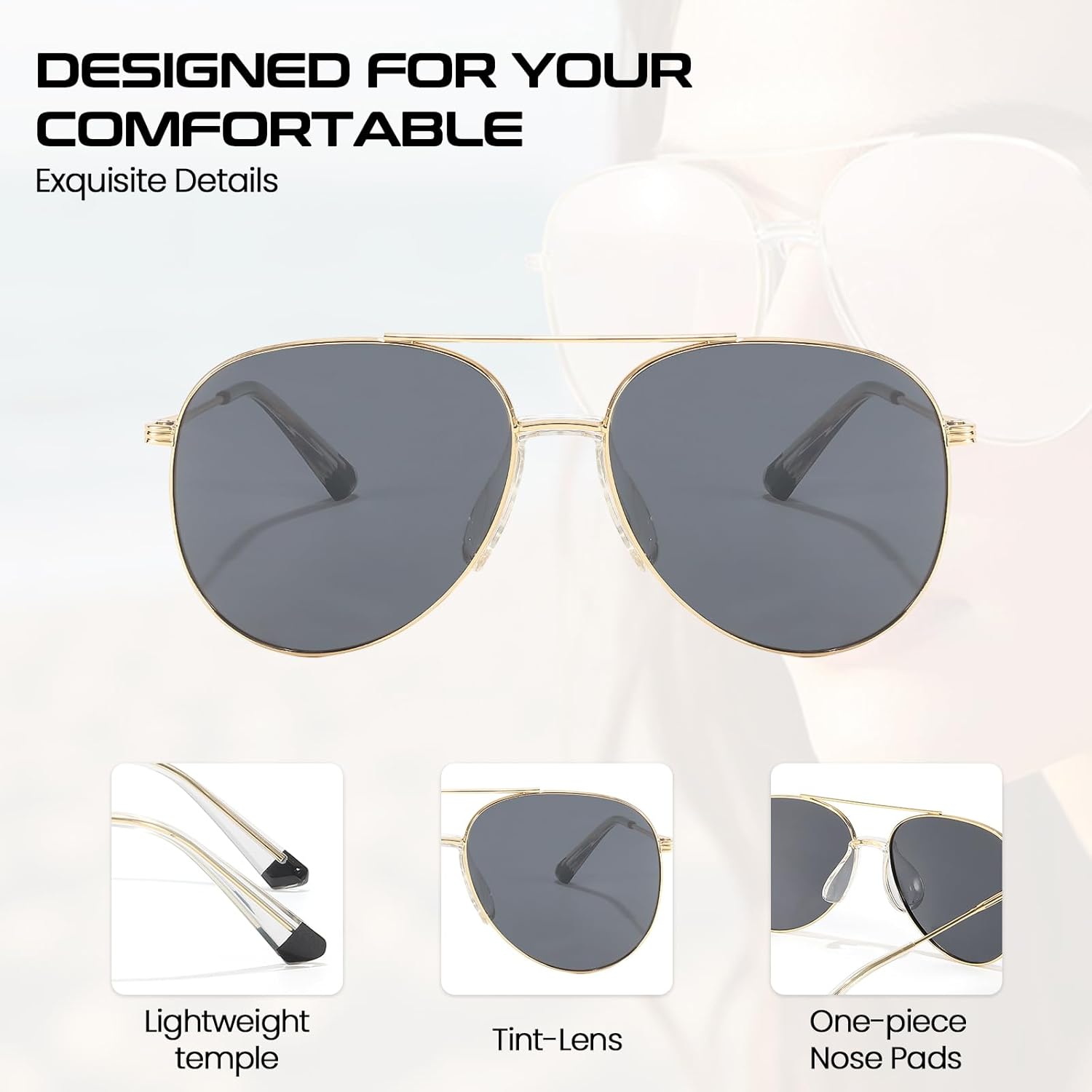 Tangle Free Aviator Sunglasses Polarized Sun Glasses for Women Men with UV Protection Fashion Trendy Shades - Image 5