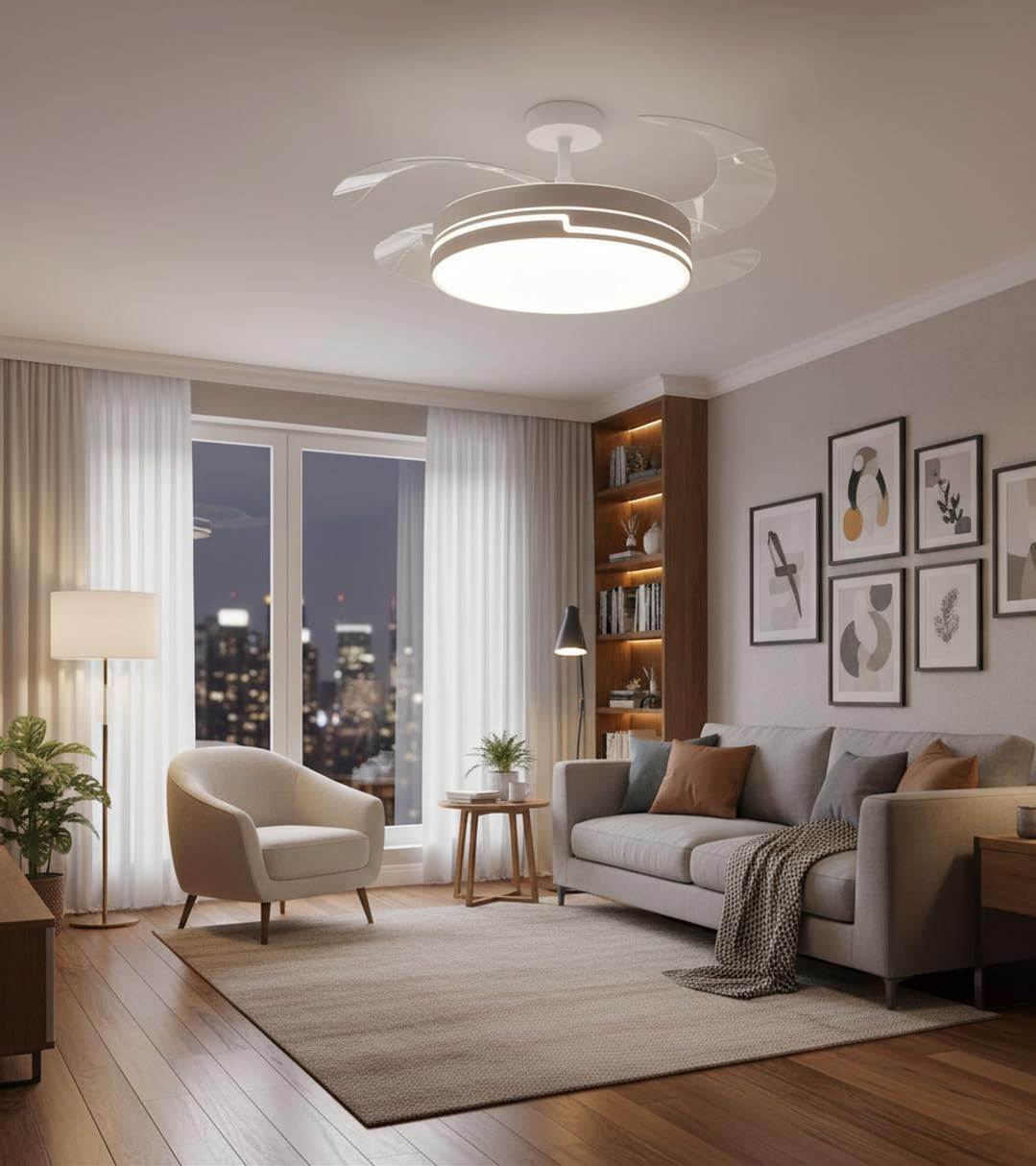BEL AIR HOME - Ventilatore da Soffitto ROBIN - Motore DC Silenzioso - Pale Scomparsa - Luce LED 36W, 3000K/4000K/6500K - Telecomando Incluso - Ventilatore con Luce, Bianco, Metallo