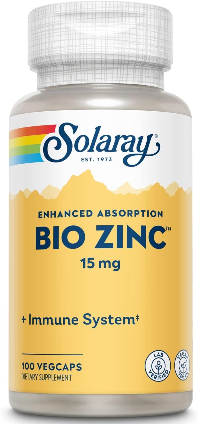 Solaray Bio Zinc 15 mg | 100 VegCaps | Pack of 2