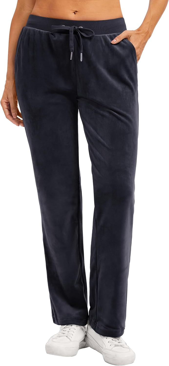 TACVASEN Women's Velour Pants Soft Velvet Sweatpants Warm Straight Leg Lounge Pants with Pockets Athletic Casual - Image 2