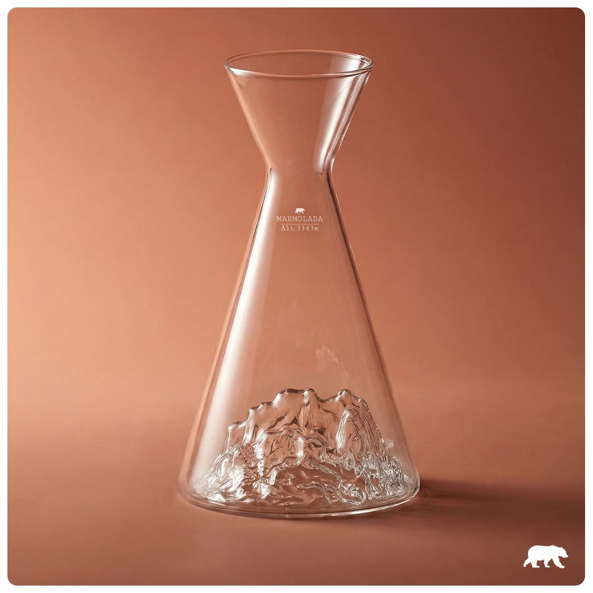 Decantador de agua de 1 litro, borosilicato de alta calidad soplado a mano con las montañas elevadas | TOPOGRAPHIC (Marmolada)
