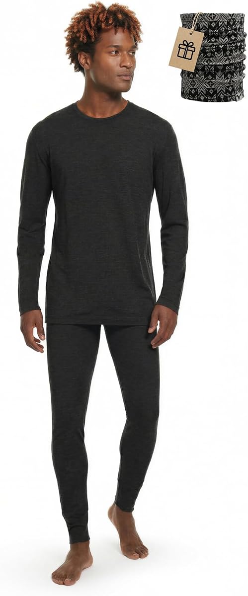 MERINNOVATION Merino Wool Base Layer Set for Men 100% Merino Wool Pajamas Set Thermal Sleep PJS Lite - Midweight Top, Bottom