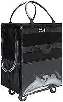 Vista 1 de Reusable Grocery Bag On Wheels(Medium -Black), Rolling Tote Bag, Shopping Cart with 8 Pockets and Zipper Cover for Trips, Foldable, Heavy Duty