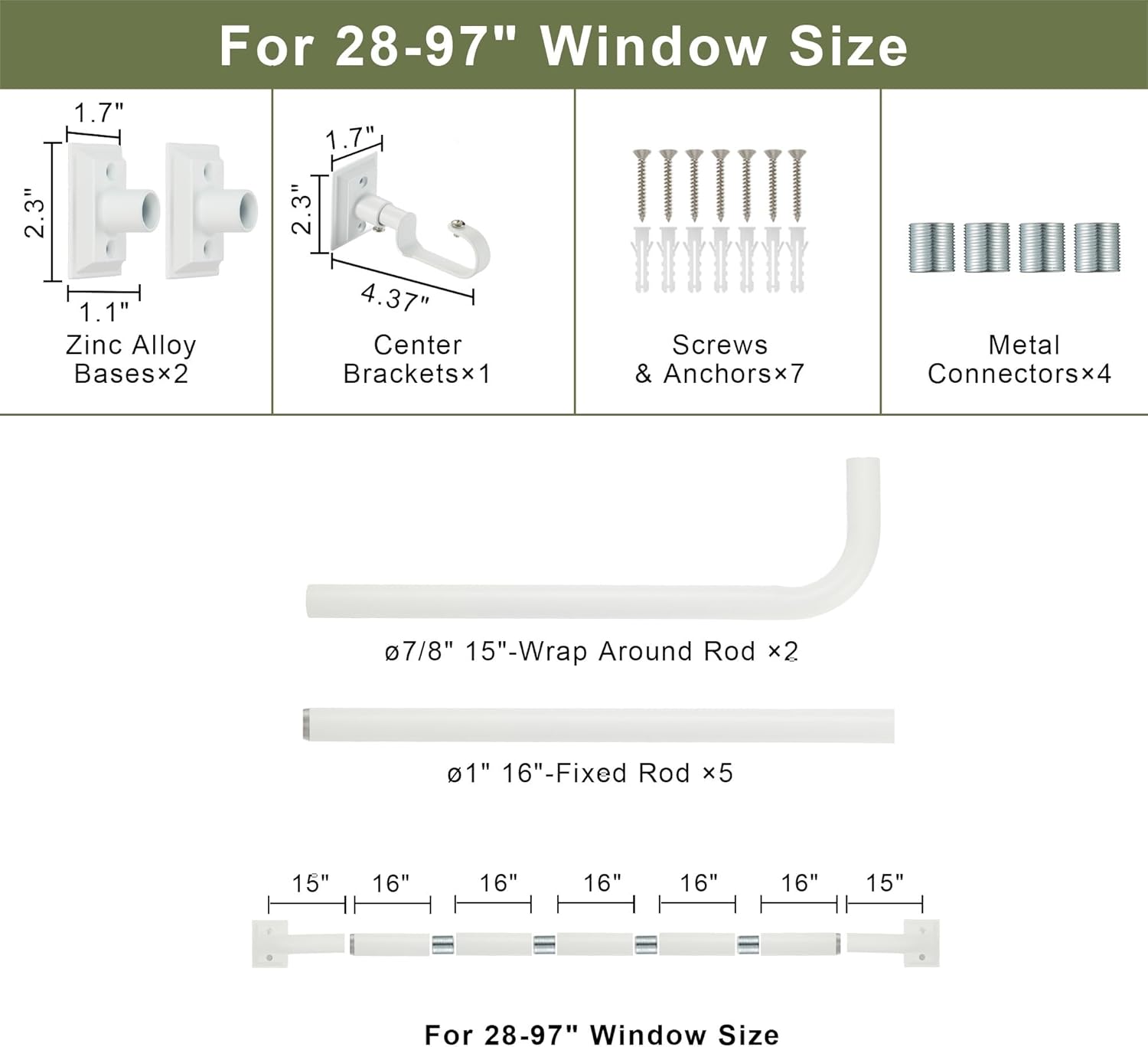 Wrap Around Curtain Rod for 28 to 97 Inches Window, Splicing Structure, 1 Inch Room Darkening Blackout Curved Drapery Rods with Heavy Duty Alloy Bracket, Wall&Ceiling Mounted, Matte White