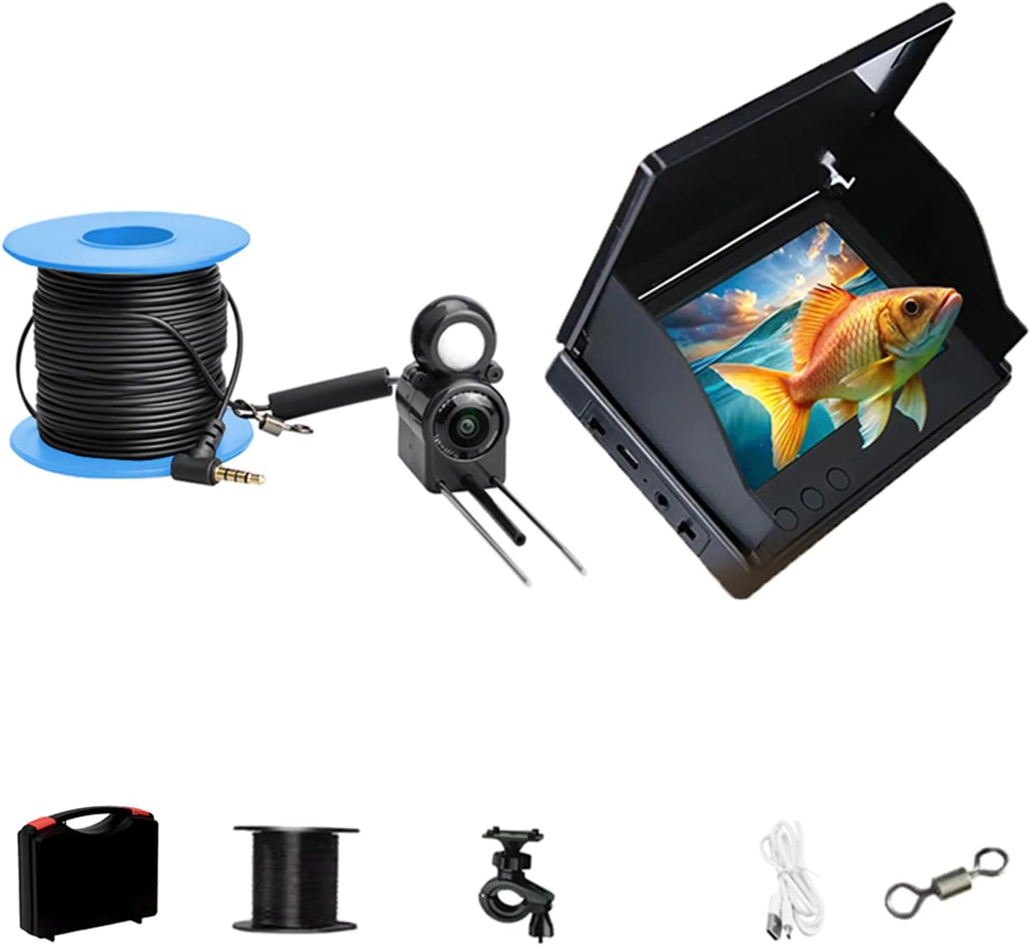 Fishing Monitor Device with 22 LEDs 220° Viewing Angled IP68 Underwater Camera 16H Batteries Life for Pond Lake Fishing Adjustable Brightness Fishing Camera Display