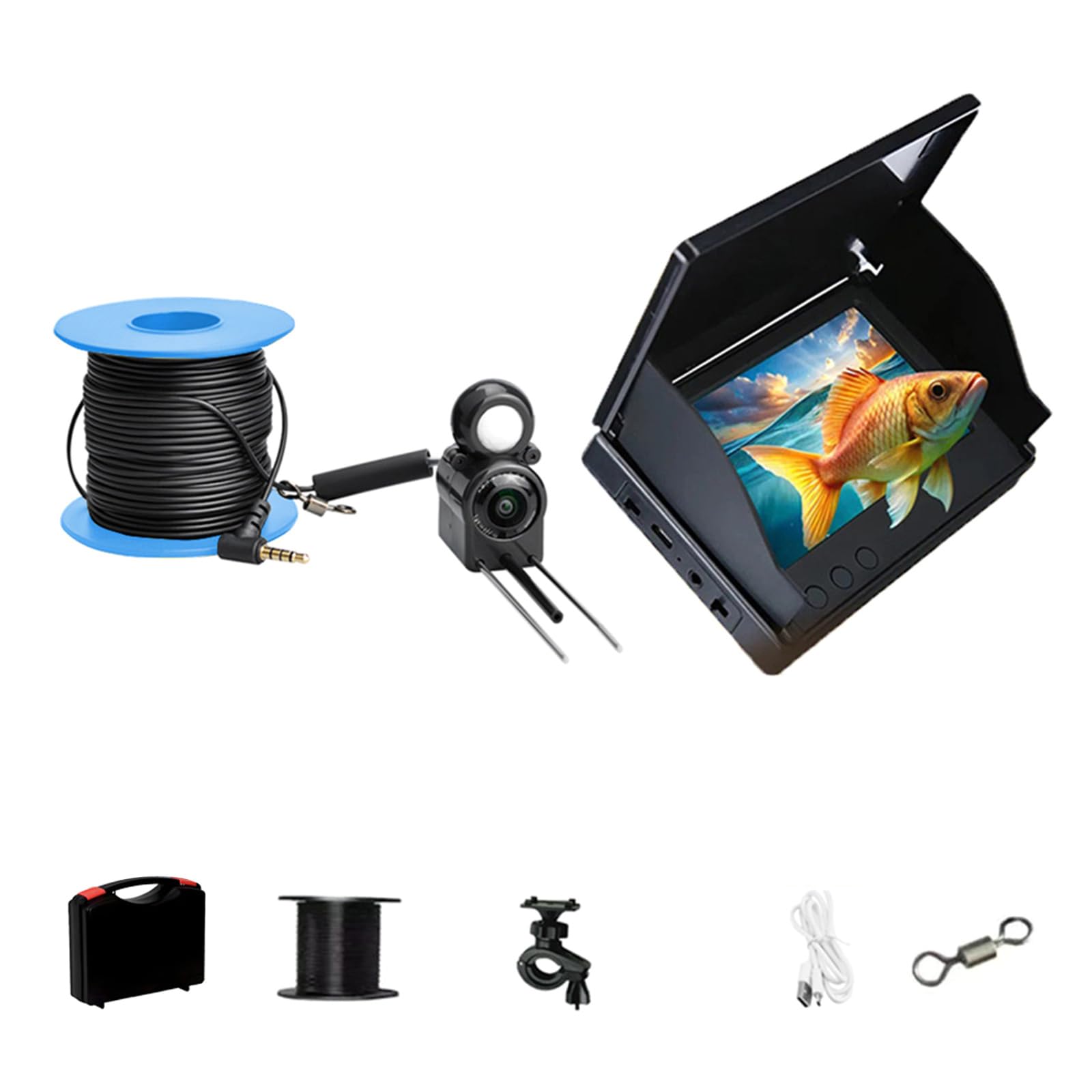 Buxuaaaa Light 5Mp Underwater Fish Finder Monitor 220° Wide Ip68 16H Runtime Adjustable Leds For Pond River Fishing Adjustable Brightness Fishing Camera Display