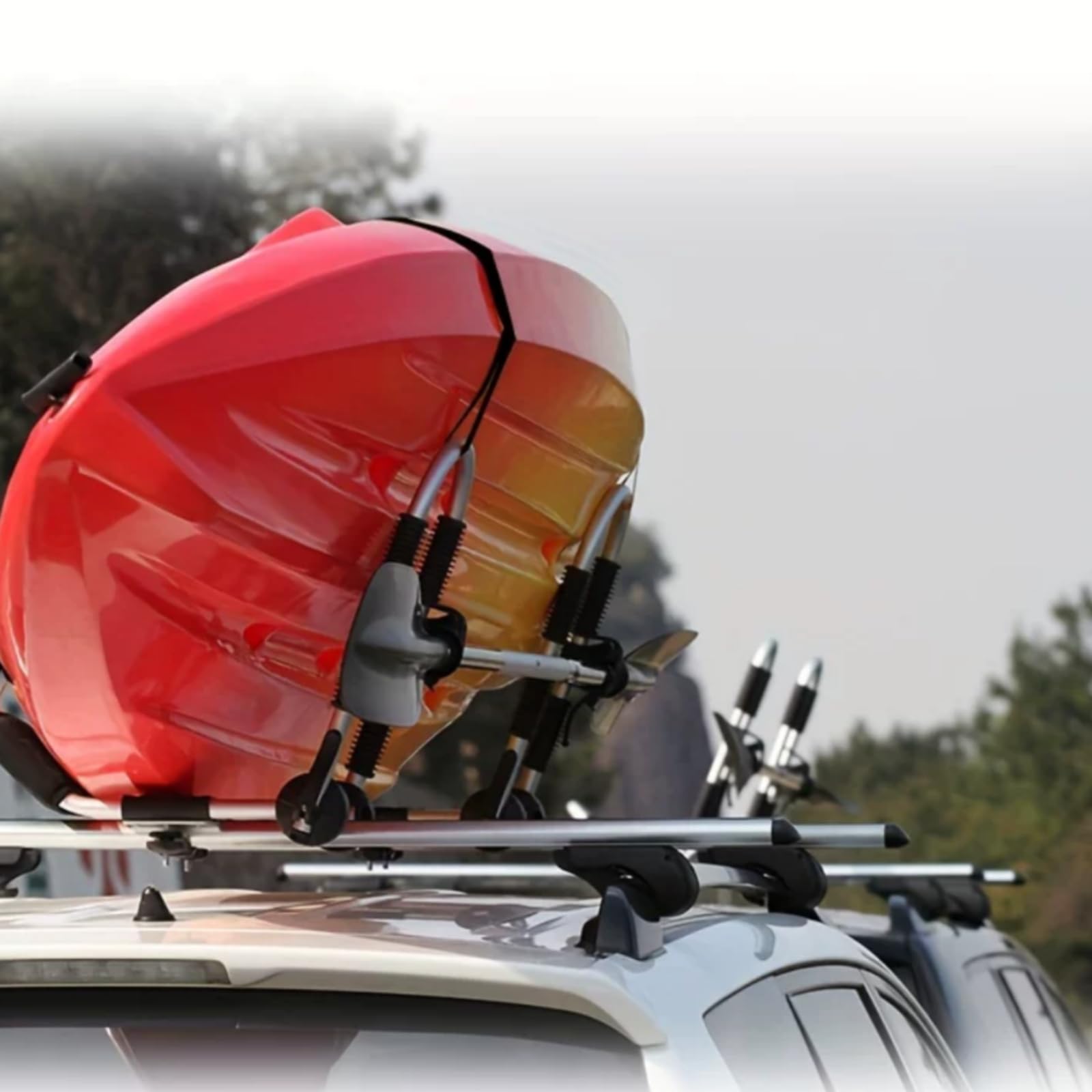 MERIGLARE Einstellbarer Dachträger Kajakträger Kanuhalter Trägersystem Faltbar Gepolstert aus Aluminium mit Schaum für Auto Dachtransport für Reisen Wochenendausflüge Straßenfahrten
