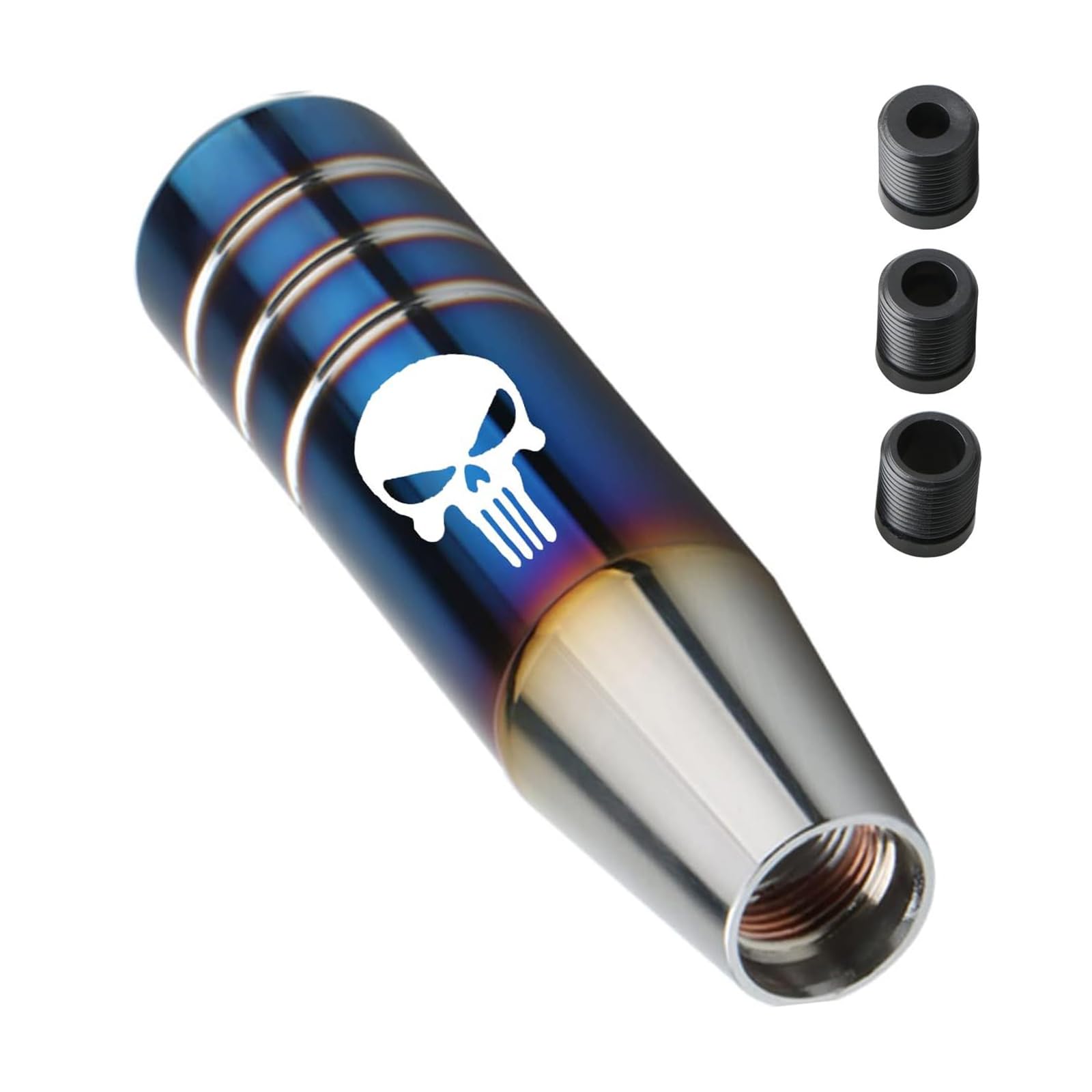 1 PC Car Gear Shift Head, 5" x 1.37" Skull Heavy Feel Non-Slip Design Alloy Shifter Shift Handle with Adapter, Decorative Modification Accessories, for Most Car Models (Grilled Blue)