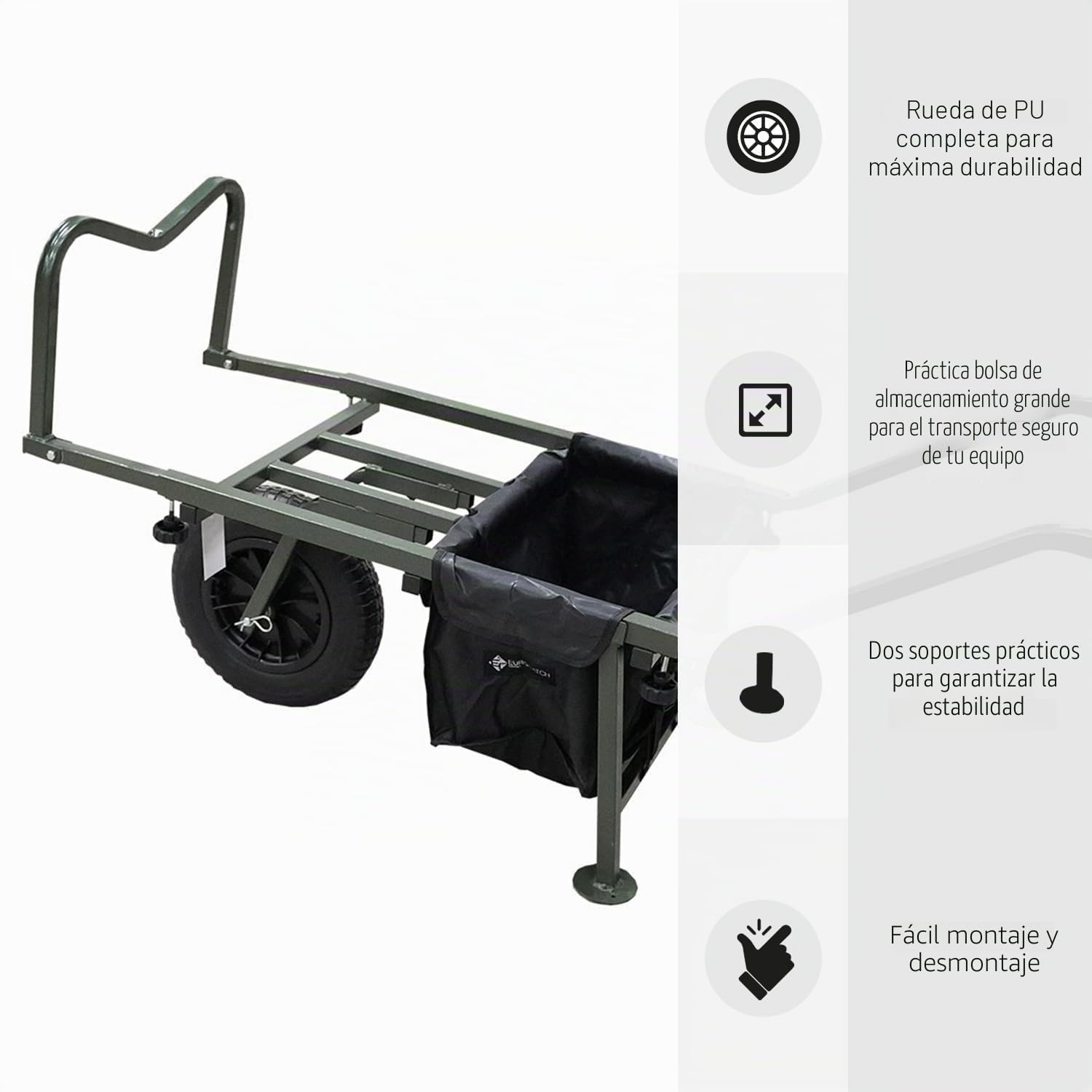 Carretilla XXL - Carro de Pesca - Rueda de PU NO MÁS pinchazos - Desmontable - Ajustable - Incluye Bolsa de Almacenamiento 600Dn - Carro de Transporte Marco Extensible (75cm-100cm)