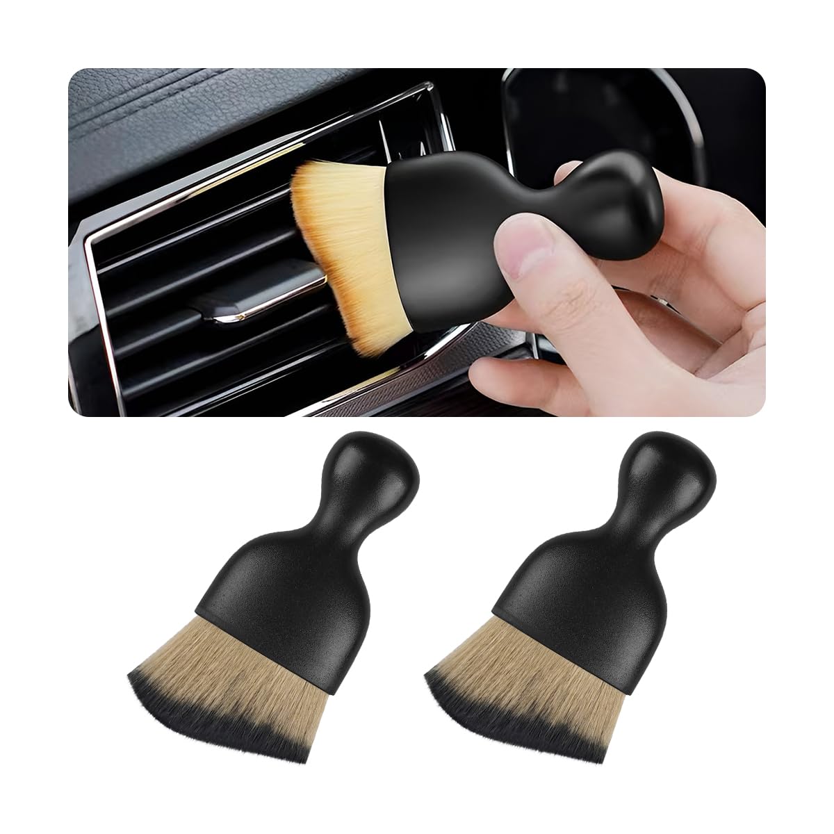 Blilo 2PCS Car Interior Detailing Brush with Dust Cover, Auto Soft Hair Cleaning Brushes, Scratch Free Curved Dirt Collectors, for Vehicle Dashboard